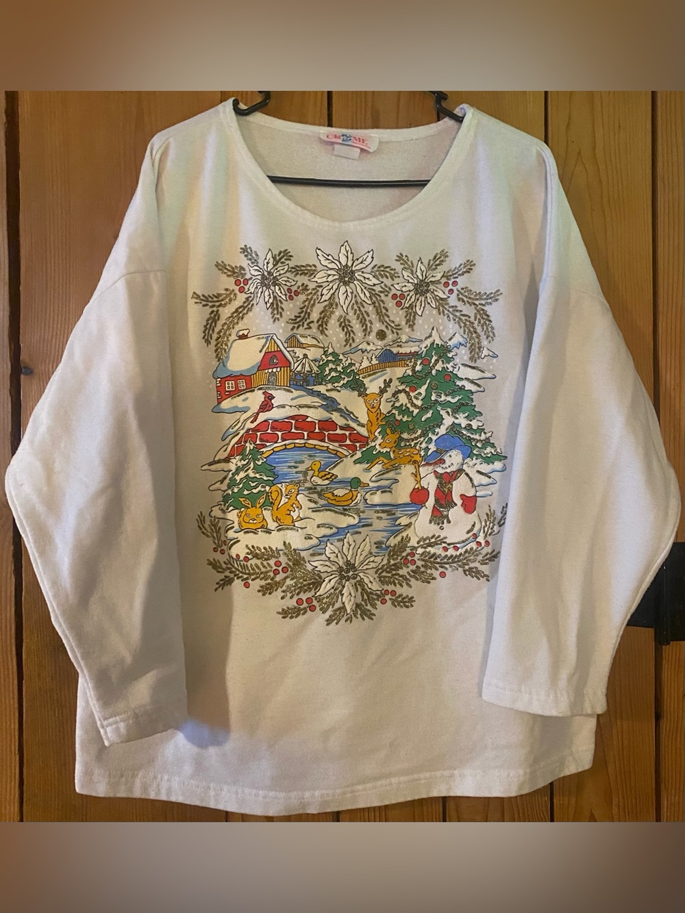 Christmas Holiday Snowman Sweatshirt with Festive Scene 3/4 sleeves